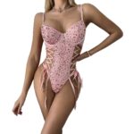 Style Pink Sequin Heavy Work Gathered Hip-Lifting Waist-Cinching Body Shaping Butterfly Tie Sexy Jumpsuit for Women - imagine 5