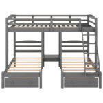 Full over Twin & Twin Bunk Bed,Triple Bunk Bed with Drawers, Gray - imagine 7