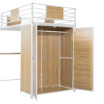 Twin Size Loft bed with L-shape Desk and Wardrobe, White - imagine 17