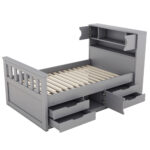 Twin Size Captain Platform Bed Frame with Storage Bookcases and Shelves,Four Drawers, Gray - imagine 20
