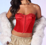 Fish bone steel ring strapless satin vest lace suspender - imagine 6
