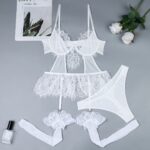 Long Net Stockings White Lace Eyelash Fringe Hollow-out Splicing Cute Skirt Hem Strapless Top Three-piece Set - imagine 6
