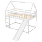 Twin Size Bunk House Bed with Slide and Ladder White - imagine 11