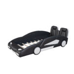 Twin Size Race Car-Shaped Platform Bed with Wheels, Black - imagine 3