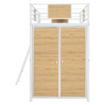 Twin Size Loft bed with L-shape Desk and Wardrobe, White - imagine 20
