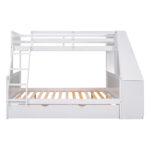 Twin over Full Bunk Bed with Trundle and Built-in Desk, Three Storage Drawers and Shelf,White - imagine 5