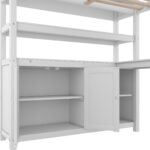 Wood Loft Bed with Cabinet and Bookshelf, Full Size Loft with Wardrobe and Desk for Kids,White - imagine 11