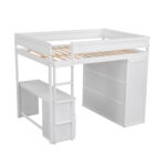 Wood Full Size Loft Bed with Wardrobes and 2-Drawer Desk with Cabinet, White - imagine 18