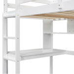 Twin Loft Bed with built-in desk and bookcase of three compartments, Guardrails and Ladder,White - imagine 8