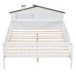 Full Size Wood Platform Bed with House-shaped Headboard, LED and Built-in Storage, White - imagine 7