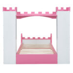 Castle-Shaped Wooden Bed with Storage Shelf, Dreamy Twin Size Platform Bed for Kids Bedroom, White + Pink - imagine 12