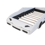 Twin Size Race Car-Shaped Platform Bed with Wheels, White - imagine 9