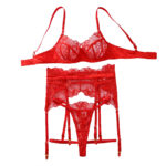 Lace Embroidery Perspective Splicing Temptation Teasing Bra Set Four Piece Set