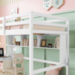 Twin Loft Bed with built-in desk and bookcase of three compartments, Guardrails and Ladder,White - imagine 12