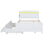 Full Size Platform Bed with Storage LED Headboard  Twin Size Trundle and 3 Drawers White - imagine 6