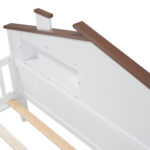 Full Size Wood Platform Bed with House-shaped Headboard, LED and Built-in Storage, White - imagine 3