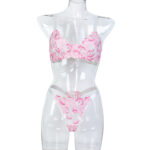 High-quality Peach Blossom Embroidery 3D Jacquard Gathered Bra and Underwear Set for Women - European and American Style Sexy Two-Piece Suit - imagine 6