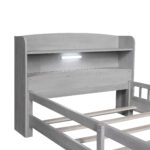 Wood Twin Size Platform Bed with Built-in LED Light Storage Headboard and Guardrail Antique Grey - imagine 9