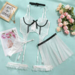 Lingerie Set Women Lace Splicing Transparent Temptation Sexy Mini Camisole Thong Five-Piece Set - imagine 6