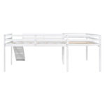 L-Shaped Twin Size Loft Bed with Ladder and Slide, White - imagine 3