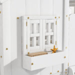 Twin over Twin House Bunk Bed with Roof , Window, Window Box, Door , with Safety Guardrails and Ladder,White - imagine 14