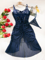 Cross-border Sexy Lace Transparent Temptation Ultra-thin Mesh Dress and Thong Set - imagine 6