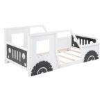Twin Size Classic Car-Shaped Platform Bed with Wheels White - imagine 11