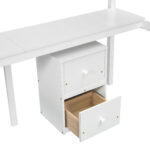 Twin Loft Wood Bed with Under-bed, Built-in Desk, a Storage Cabinet of 2 Drawers, Guardrails, Ladder,White - imagine 18