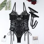 Muse Sexy Lingerie Lace Hollow-out Strap with Steel Ring Sling Two-color Jumpsuit - imagine 6