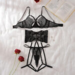 Perspective Pure Desire Hollow Flirting Temptation Sexy Underwear Three Piece Set - imagine 6