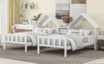 Double Twin Size Platform Bed with House-shaped Headboard and a Built-in Nightstand, White - imagine 9