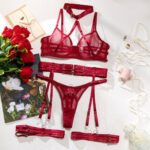 Necklace Bra Set Ultra-thin Mesh Transparent Sexy Strap Metal Buckle Tempting Lingerie - imagine 7