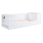 Twin Size Daybed with Storage Arms Trundle and Charging Station White - imagine 15