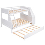 Twin over Full Bunk Bed with Trundle and Built-in Desk, Three Storage Drawers and Shelf,White - imagine 8
