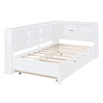 Wooden Twin Size DayBed with Twin Trundle, DayBed with Storage Shelf and USB Charging Ports,White - imagine 9