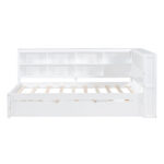Wooden Twin Size DayBed with Twin Trundle, DayBed with Storage Shelf and USB Charging Ports,White - imagine 13