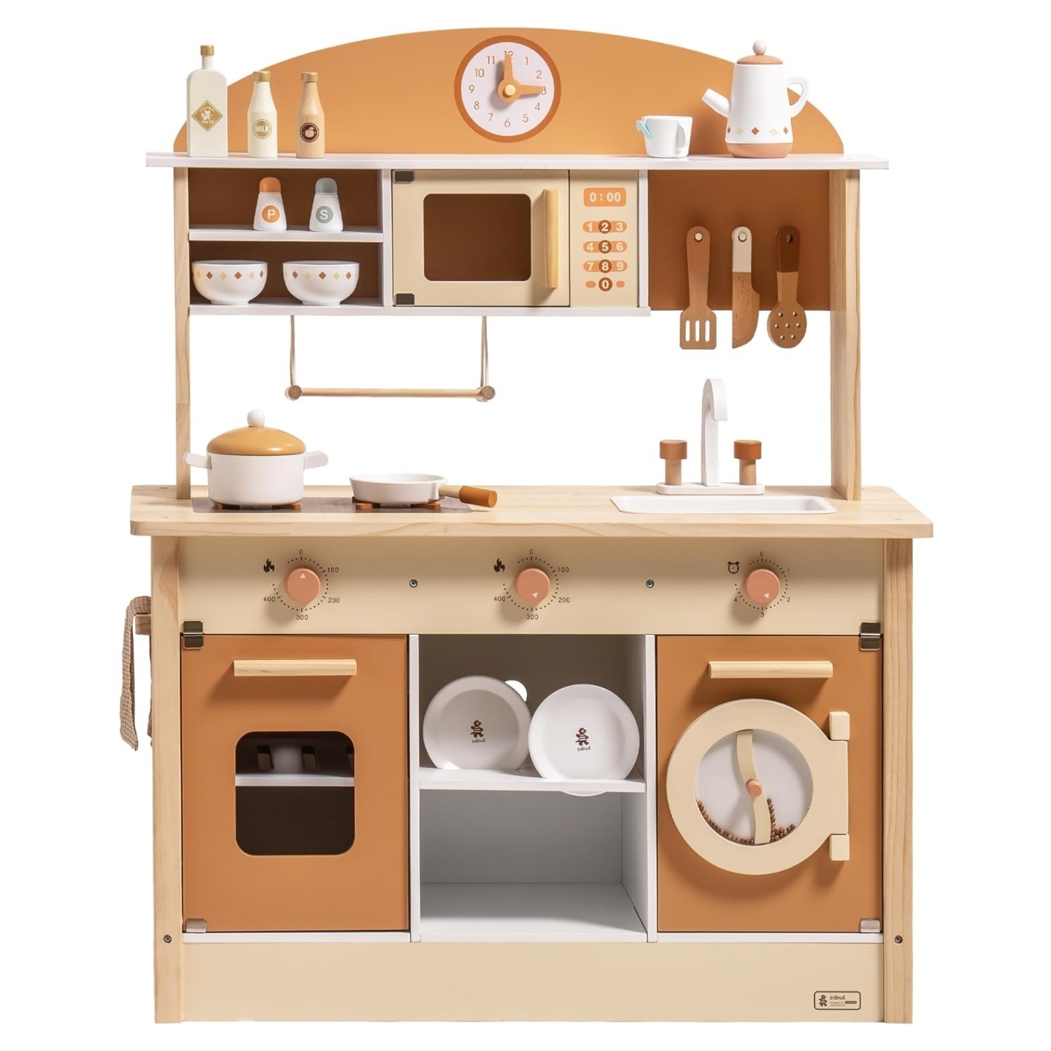 8c1877e3-b6d8-40b7-bf4c-1e24893db17b.jpg Robud New Large Kids Toddlers Kitchen Playset Wooden Play Toy With Accessories - imagine 1