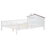 Full Size Wood Platform Bed with House-shaped Headboard, LED and Built-in Storage, White - imagine 12