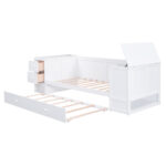 Twin Size Daybed with Storage Arms Trundle and Charging Station White - imagine 13