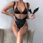 Bunny Girl Cosplay Role-Playing Women's Dark Silver Flash Hollow-Out Performance Costume Lingerie - imagine 2