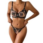 Women's Sexy Bra Set Transparent Lace Embroidery Steel Ring Gathered Underwear Set