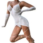 Sequin Feature Women's Nightclub Style Push-Up Bra with Gloves and Wrist Straps Three-Piece Set