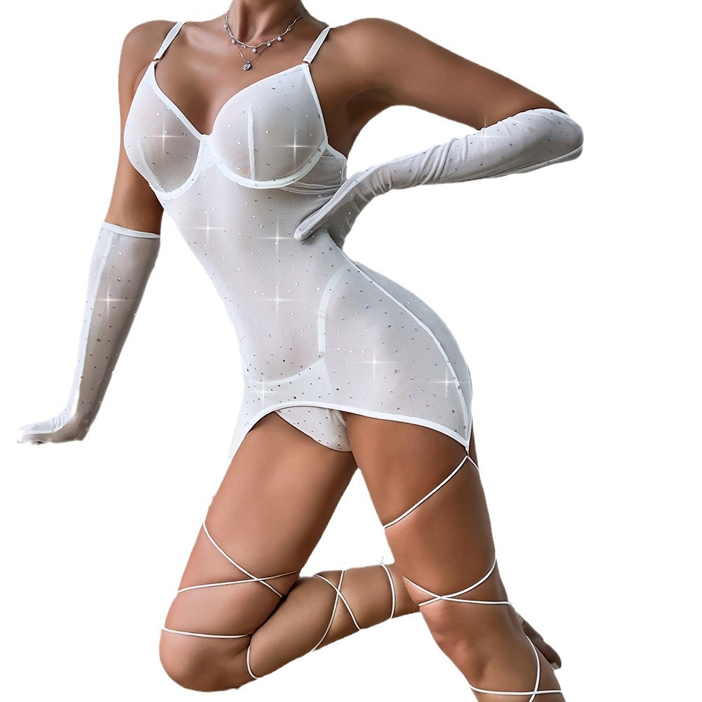 558094963 Sequin Feature Women's Nightclub Style Push-Up Bra with Gloves and Wrist Straps Three-Piece Set - imagine 1