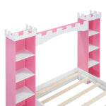 Castle-Shaped Wooden Bed with Storage Shelf, Dreamy Twin Size Platform Bed for Kids Bedroom, White + Pink - imagine 14