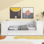 Twin Size Daybed with Storage Arms Trundle and Charging Station White - imagine 8