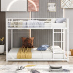 Full over Full Metal Bunk Bed, Low Bunk Bed with Ladder White - imagine 11