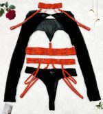 Complex Strap Halter Waistband Mesh Long Sleeve Sexy Women's Four-Piece Set - imagine 8