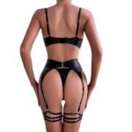Sexy Hollow-out Leather Push-up Simple and Versatile Three-piece Set for Women - imagine 5