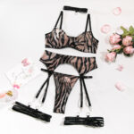 Sexy Zebra Print Wild Comfortable Four-Piece Set - Sheer Mesh Transparent Underwear - imagine 6