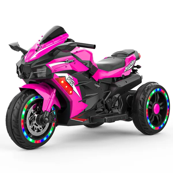 98701226-cade-4bdb-af42-69451b64db93.jpg Kids Powered Ride-ons Toy, Kids Motorcycle For 3-6 Years, 12V Electric Ride On Motorcycle With Light Wheel & Bluetooth Music-Pink - imagine 1